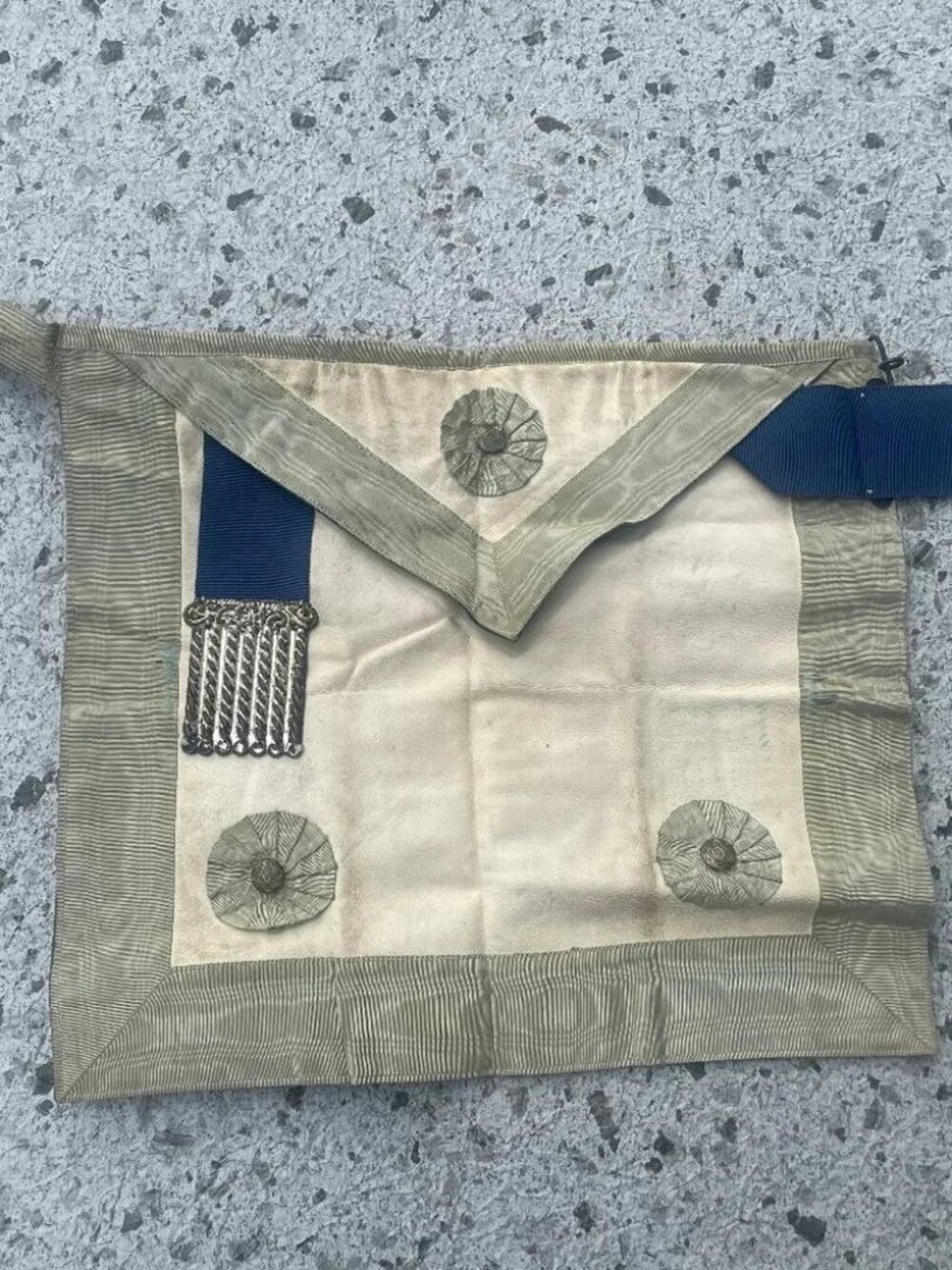 Vintage Freemason Master Mason Apron Masonic Regalia Leather Rosettes Tassels